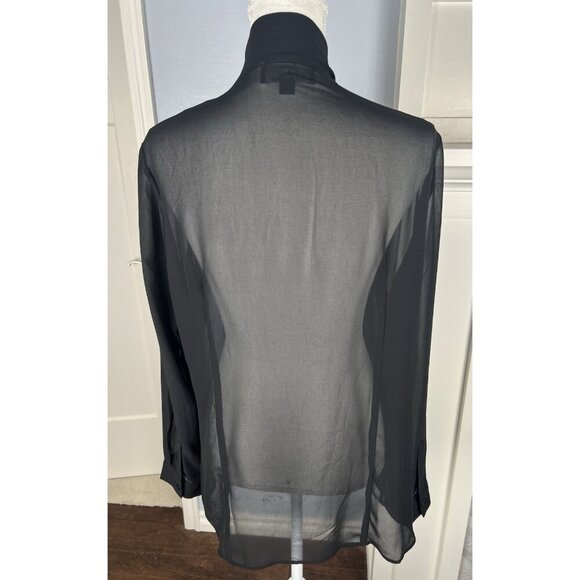 DENNIS BY DENNIS BASSO WOMEN BLACK SIZE 14 BLOUSE W/LONG Pleated Attached Scarf - Picture 4 of 10